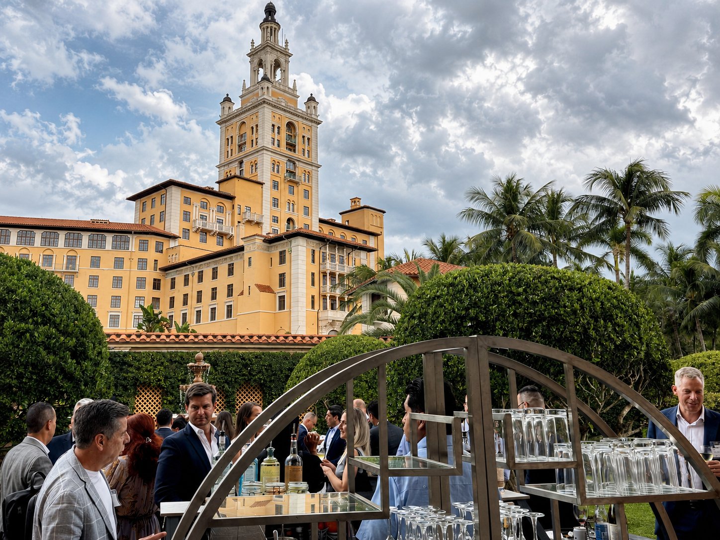 A garden reception beneath the Biltmore tower, Coral Gables