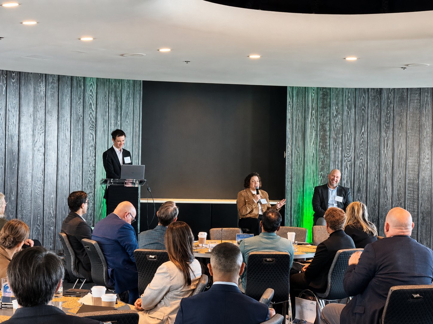A panel in session above the Chicago lakefront