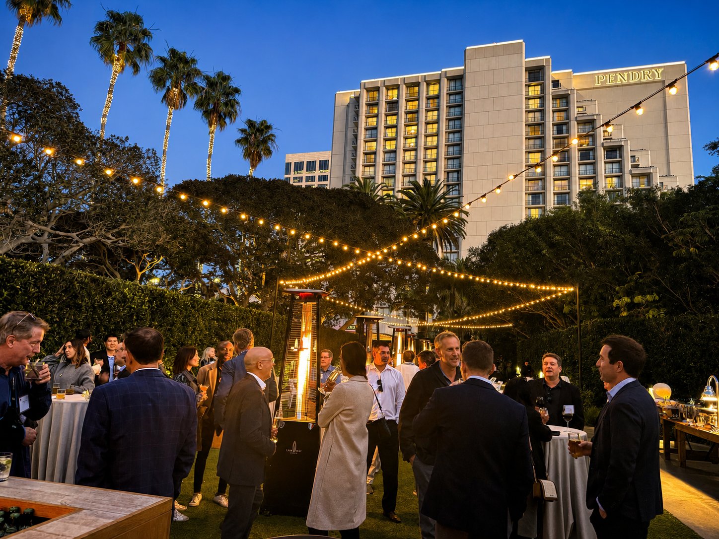 An Insight Summits reception at dusk, Pendry Newport Beach